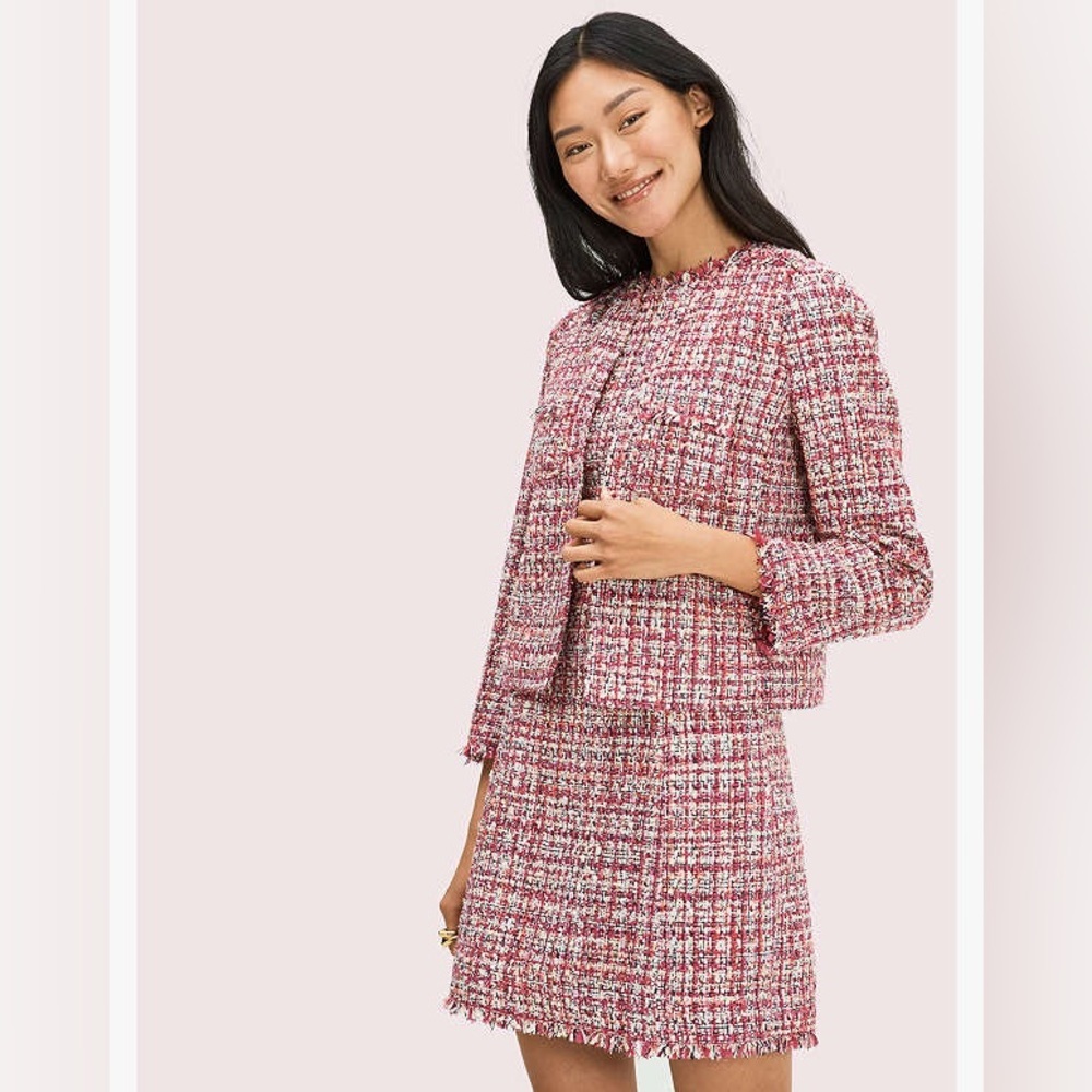 Kate Spade New York Metallic Tweed Jacket Size 4 Fringe Trim - Picture 4 of 8